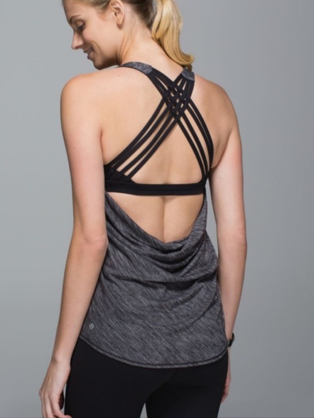 Lululemon Wild Tank Top Heathered Slate Gray Shelf Bra Open Back Long Line